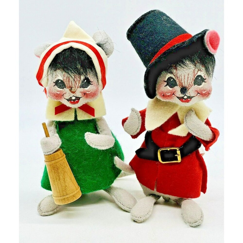 Annalee Pilgrim Girl Boy Mouse Couple Butter Churn 1999 Thanksgiving 6 inch‎ USA
